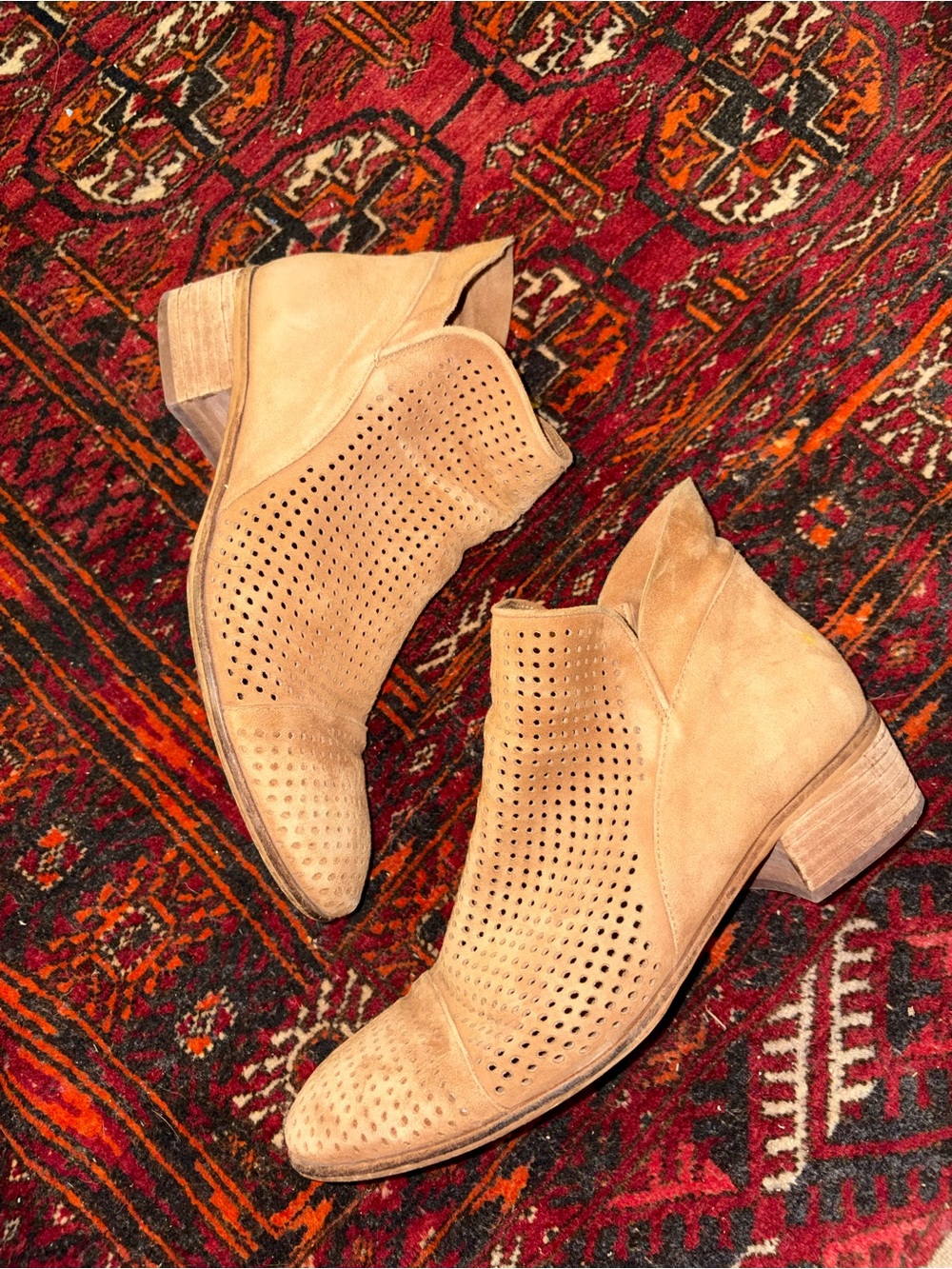 Sam Edelman Paloma Tan Suede Perforated Ankle Booties
